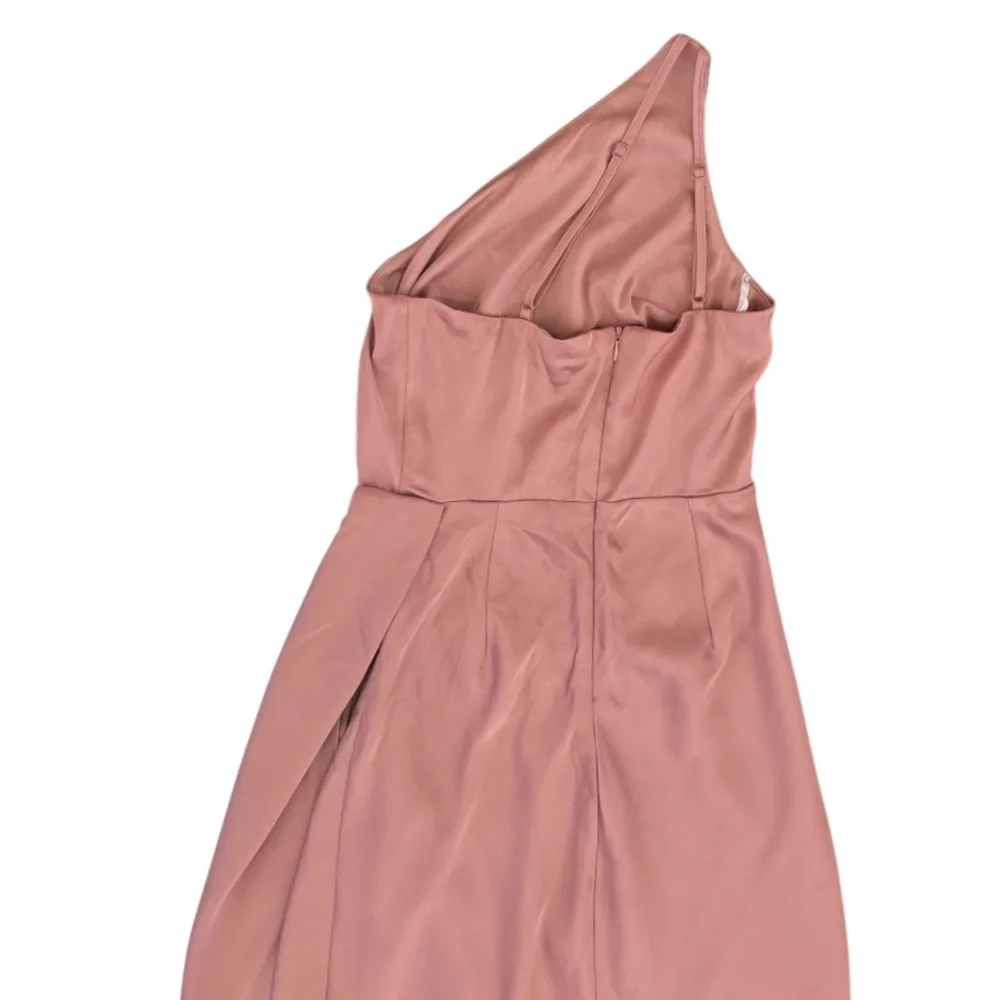 Lulus Signature Elegance Satin Asymmetrical One-Shoulder Maxi Dress, Rose, XS - Picture 11 of 16